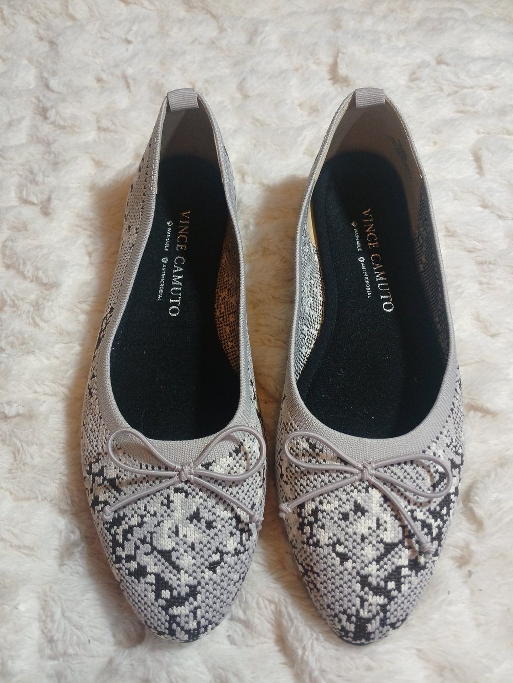 Vince Camuto Womens Size 10M Flanna Snake Print Washable Knit Ballet Flat Shoes